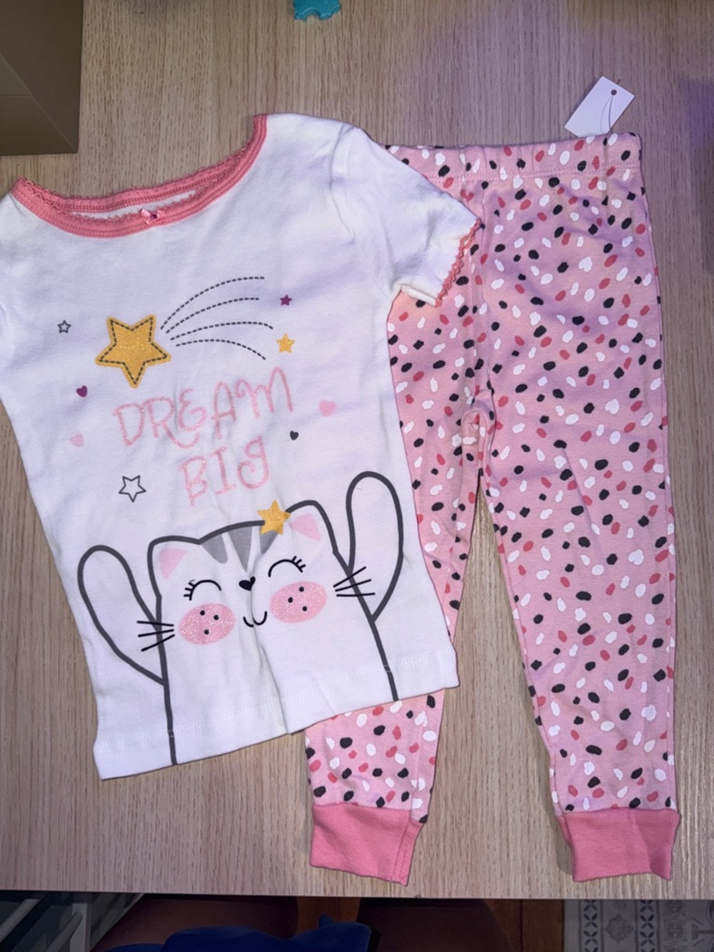 Koala Kids Pink and White 'Dream Big' Cat Pajama Set